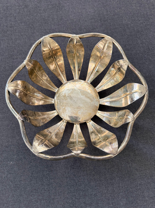 Silverplate petal bowl top view, alternate angle