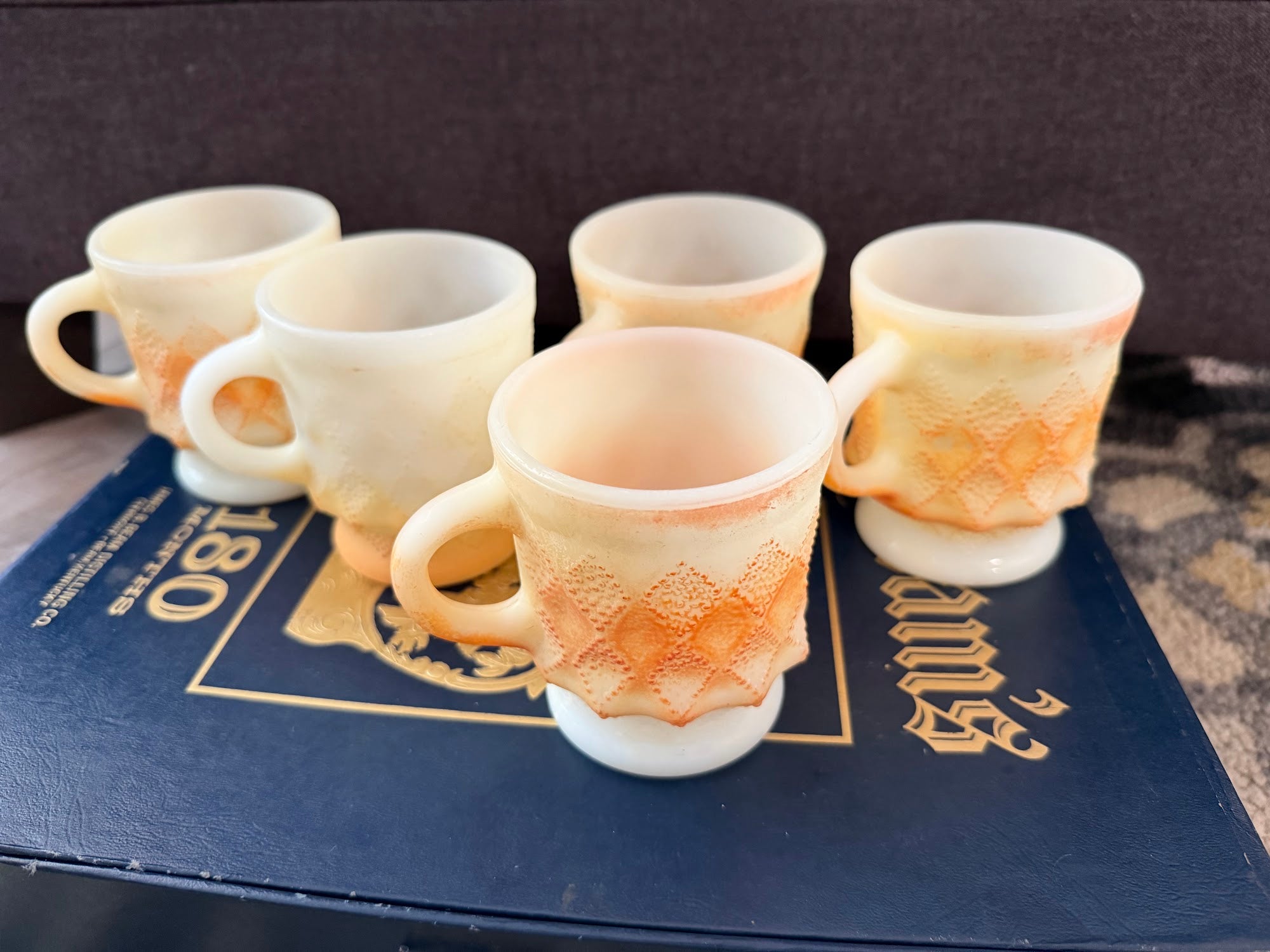 Five Kimberly mugs arranged showing pattern variation